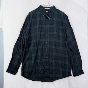 LL Bean Flannel Shirt Mens LT Tall Blue Black Watch Plaid Traditional Fit